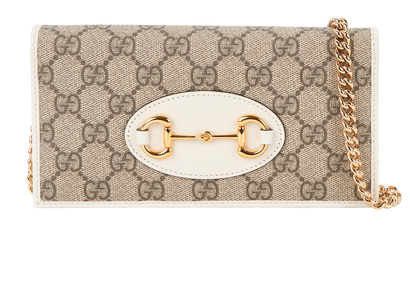 Horsebit Wallet On Chain, &pound;395, Handbags, Beige/White, Canvas/Leather, Front view